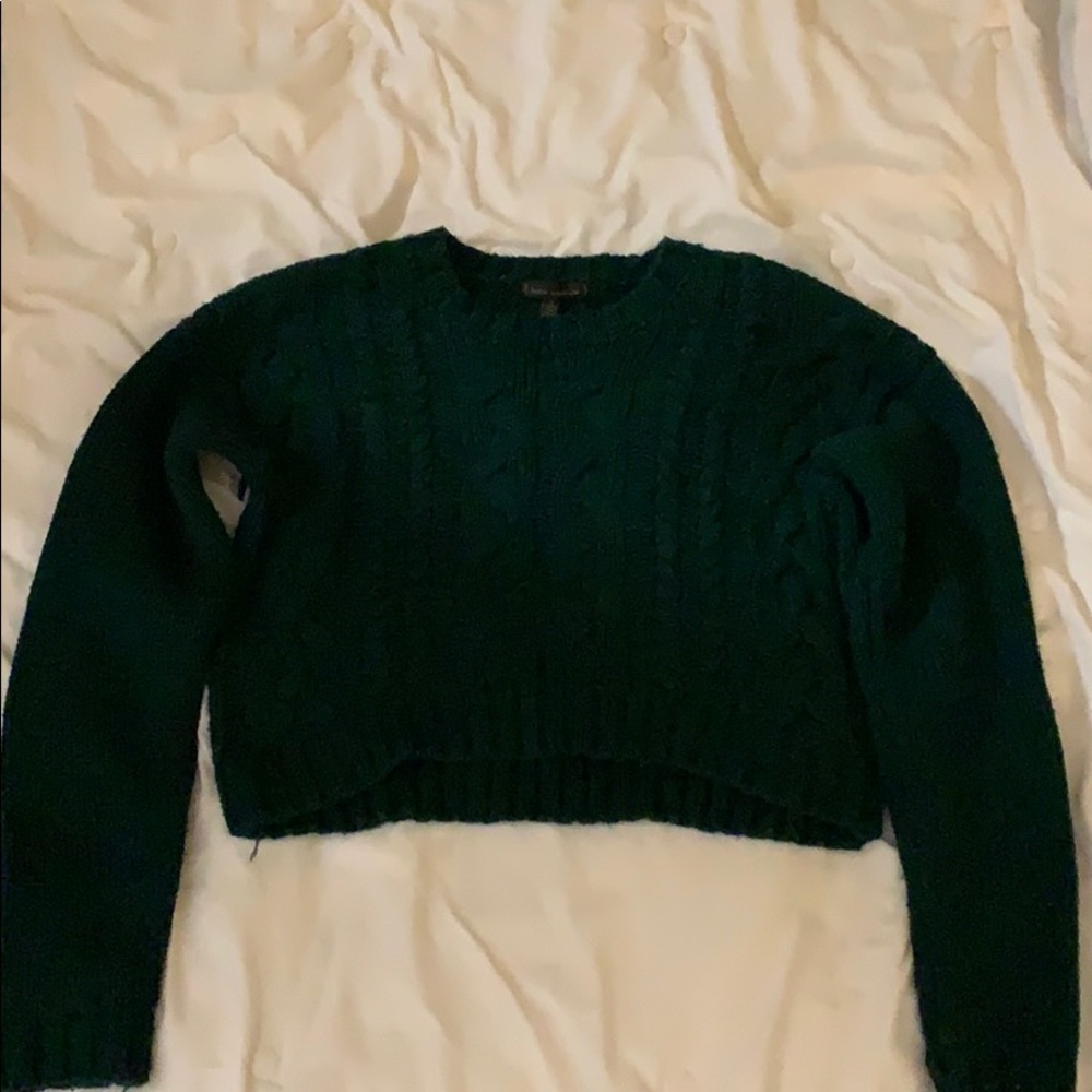 Lucca Couture Dark Green Cropped Knit Sweater